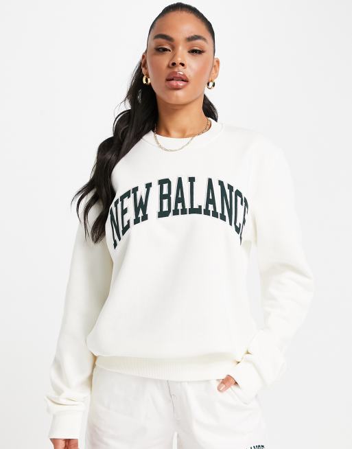 New Balance collegiate sweatshirt in off white and green