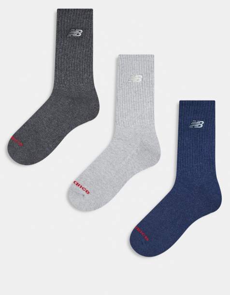 New Balance - Confezione da 3 paia di calzini a metà polpaccio grigi e blu navy con logo ricamato - view 1