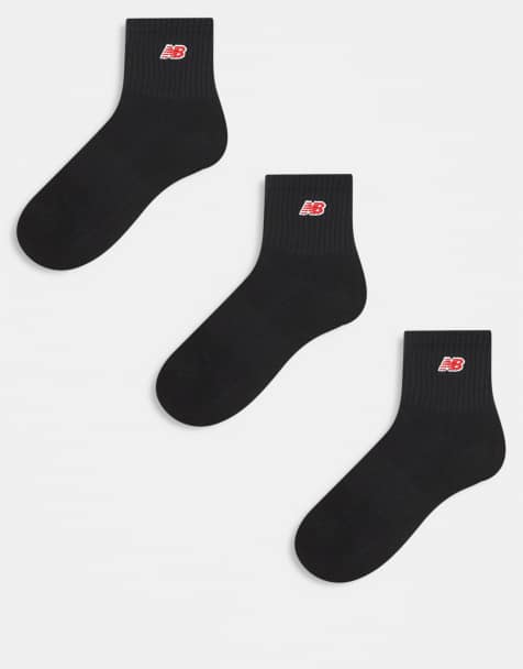 New Balance - Confezione da 3 paia di calzini alla caviglia neri a coste con logo rosso - view 1