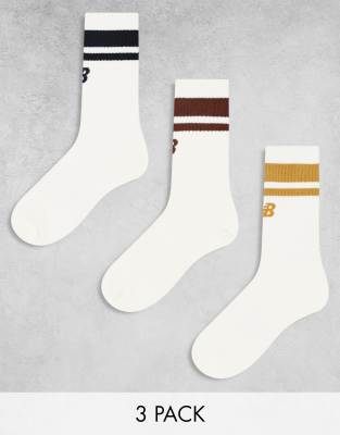 New Balance - Confezione da 3 paia di calzini color bianco sporco con righe e logo multicolore