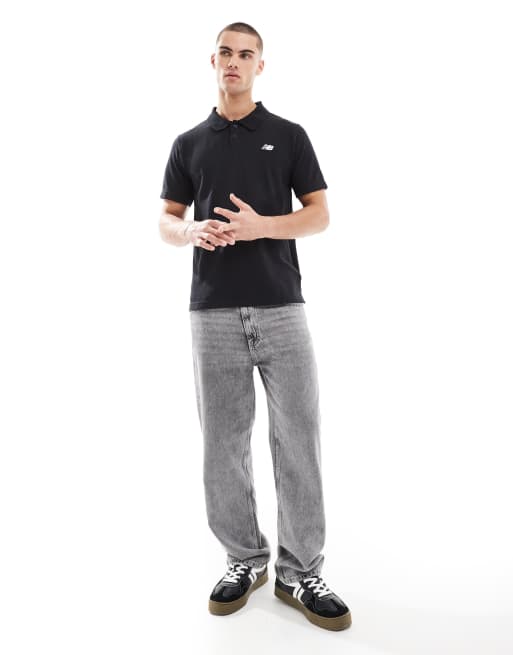 New Balance Cotton pique polo in black ASOS