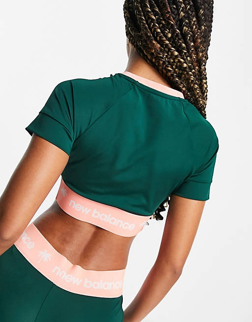 New Balance crop top with logo banding in green and coral - exclusive to  ASOS سعر الواي بروتين في النهدي