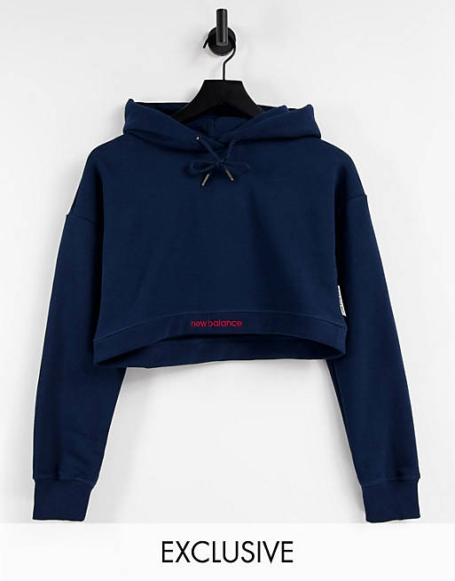 New Balance cropped logo hoodie in navy - exclusive to ASOS | ASOS