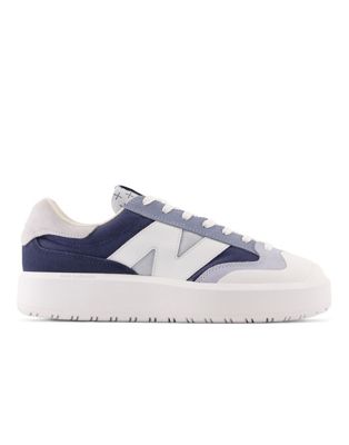 New Balance CT302 platform trainers in white and blue
