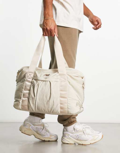 beige gym bag