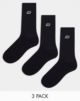 New Balance embroidered logo crew socks 3 pack in black