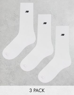New Balance embroidered logo crew socks 3 pack in white - ASOS Price Checker