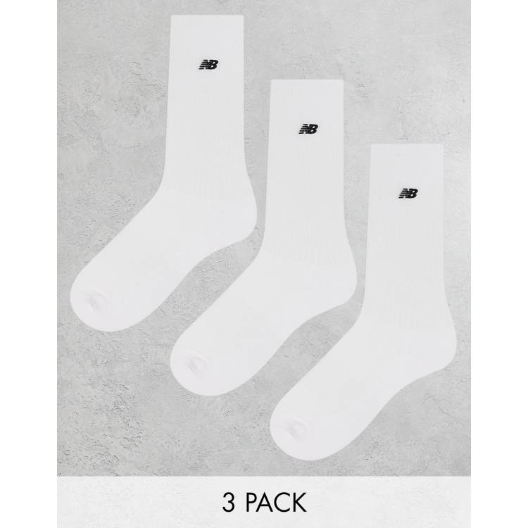 New Balance embroidered logo crew socks 3 pack in white | ASOS