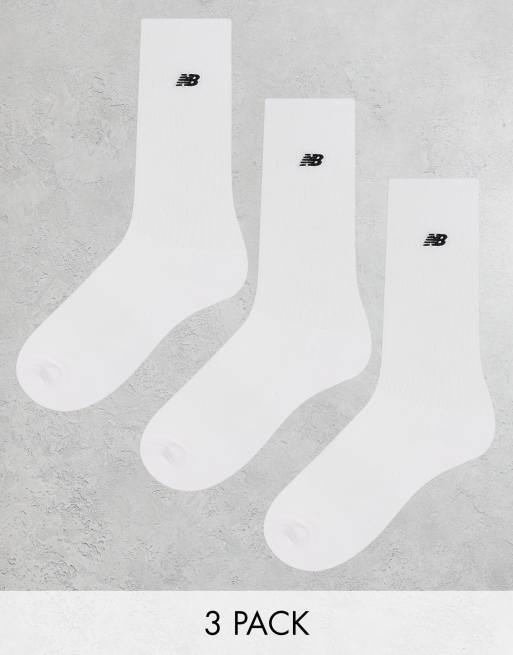 New Balance embroidered logo crew socks 3 pack in white | ASOS