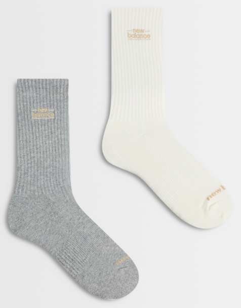 New Balance embroidery graphic midcrew socks in grey and off white 2 pack - view 1