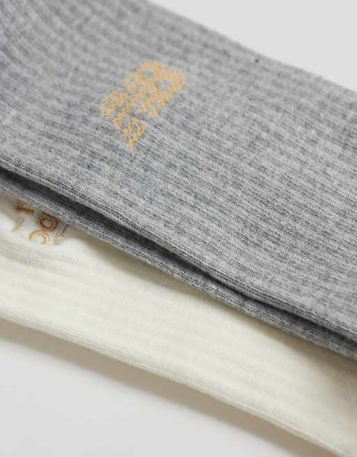 New Balance embroidery graphic midcrew socks in grey and off white 2 pack, 2 of 3