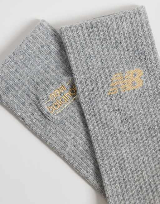New Balance embroidery graphic midcrew socks in grey and off white 2 pack, 3 of 3