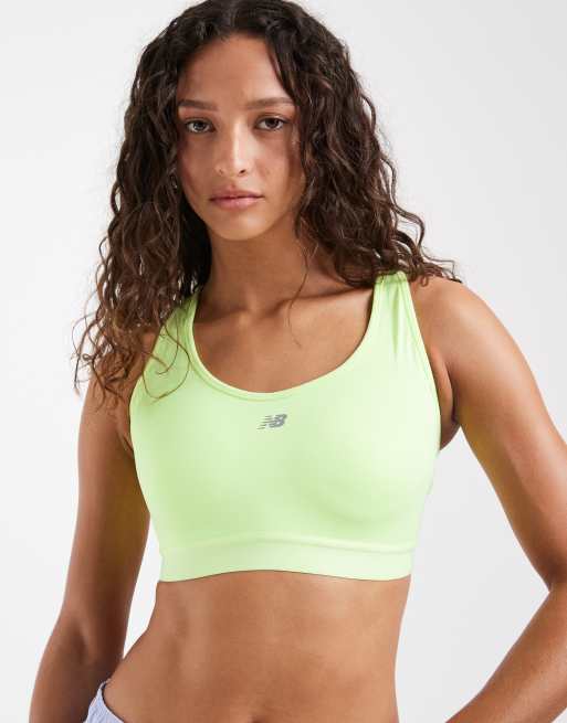 New Balance Essential run sports bra in neon yellow, 4 of 4