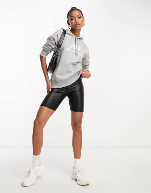 New Balance - Essentials - Felpa con cappuccio grigia con logo sovrapposto, 3 di 4