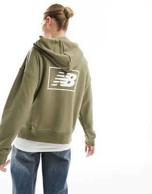 New Balance Essentials french terry hoodie in green - ASOS Price Checker