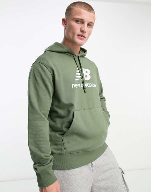 New Balance - Essentials - Felpa con cappuccio verde con logo sovrapposto