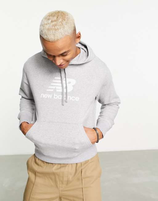 New Balance – Essentials – Grå huvtröja i fleece med logga