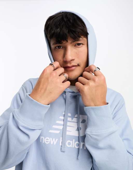 New Balance – Essentials – Ljusblå huvtröja i fleece med logga, 4 av 4