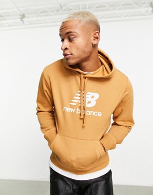 New Balance Essentials Stacked Logo Fleece Hoodie in tan