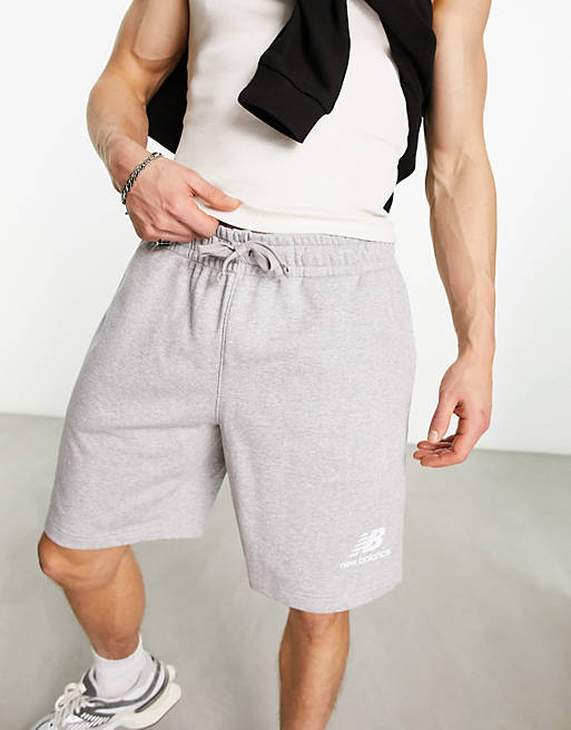 New Balance Essentials Stacked Logo Fleece Short in grey | ASOS