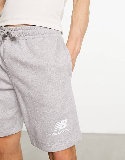 New Balance Essentials Stacked Logo Fleece Short in grey | ASOS