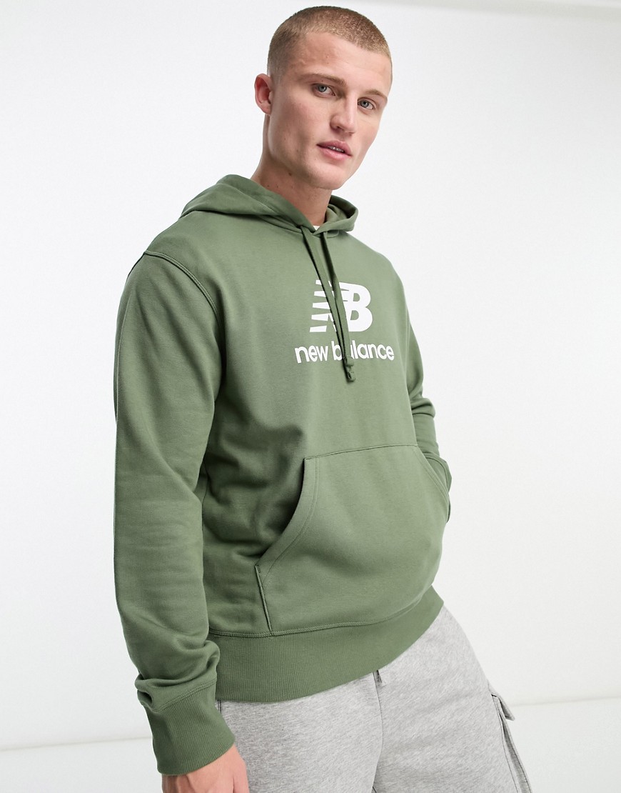 New Balance essentials stacked logo hoodie in green