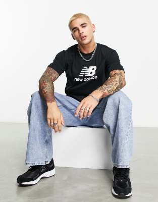 New Balance essentials stacked logo t-shirt in black - ASOS Price Checker