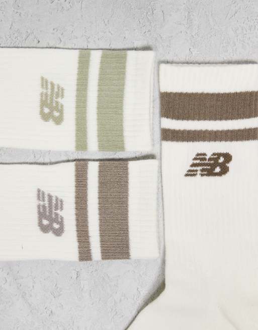 New Balance – Everyday – Mittelhohe Socken in Wollweiß mit Streifen, 3er-Pack, 2 von 3