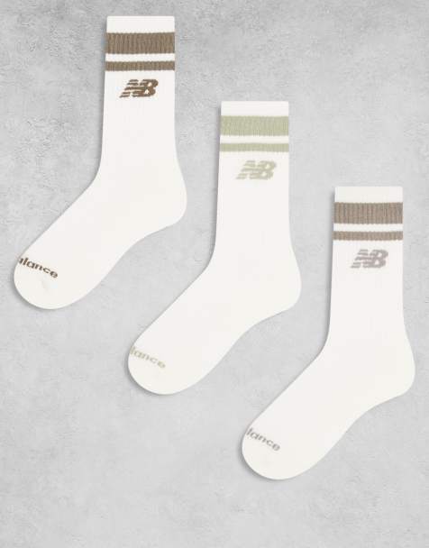 New Balance everyday multi 3 pack stripe mid calf socks in off white - view 1