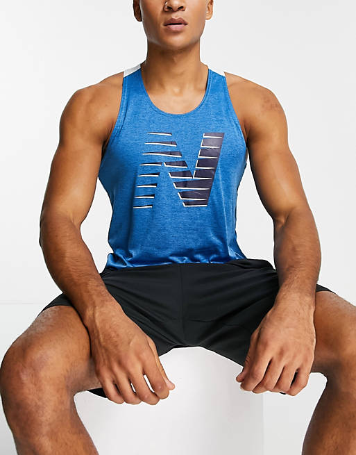 Men New Balance Fast Flight vest with chest print in blue 