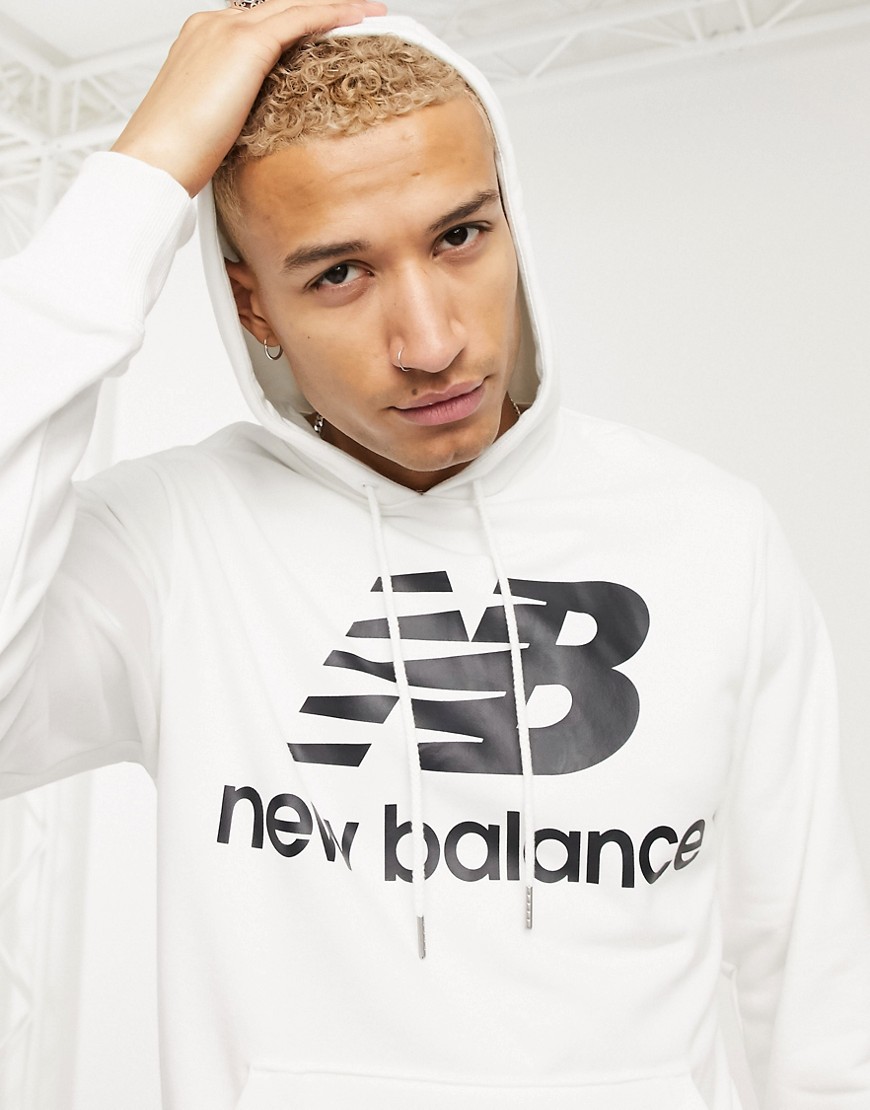 New Balance - Felpa bianca con cappuccio e logo sul petto-Bianco