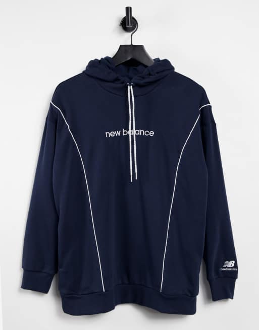 New Balance - Felpa con cappuccio blu navy con logo orizzontale