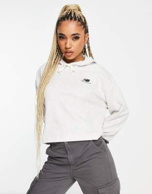 New Balance unisex crop hoodie in grey - ASOS Price Checker