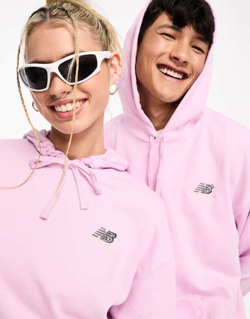 New Balance - Felpa con piccolo logo e cappuccio rosa