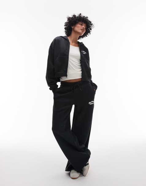 New Balance fleece wide leg jogger and hoodie in black - view 1