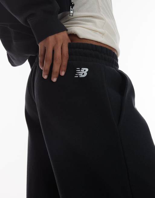 New Balance fleece wide leg trackies in black ASOS