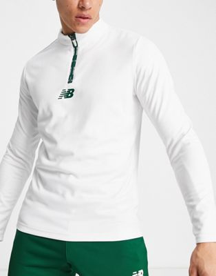 New Balance Football graft quarter zip top in white and green  - exclusive to ASOS