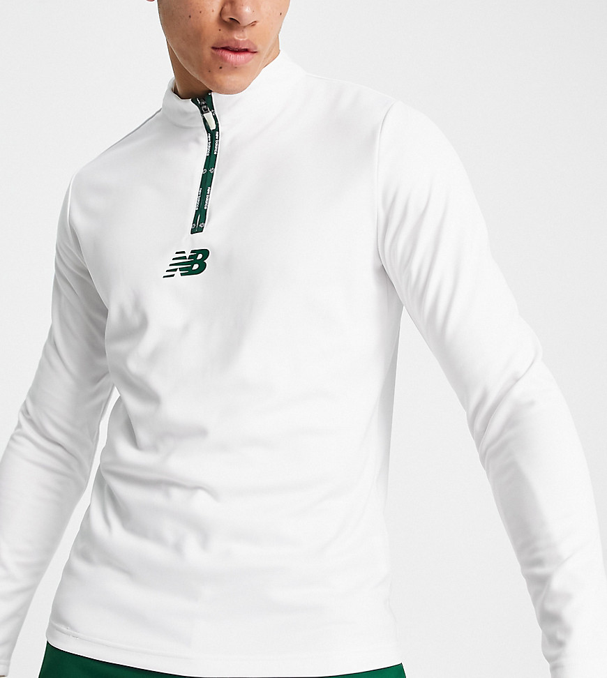 new balance football graft quarter zip top in white and green - exclusive to asos
