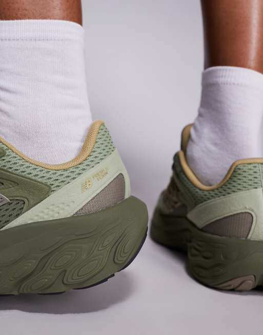 New Balance Fresh Foam unisex running trainers in olive green and beige, 3 of 5