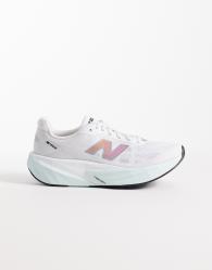 New Balance Fuelcell Rebel v5 womens running trainers in white, light blue and pink