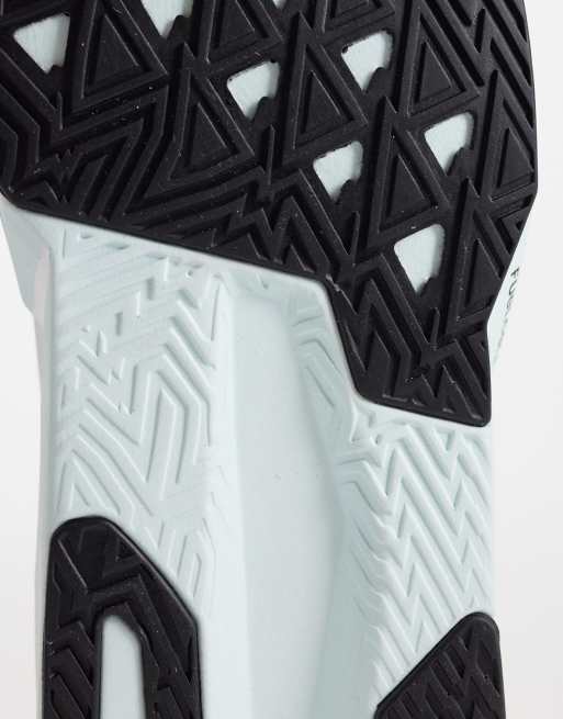 New Balance Fuelcell Rebel v5 womens running trainers in white, light blue and pink, 5 of 5