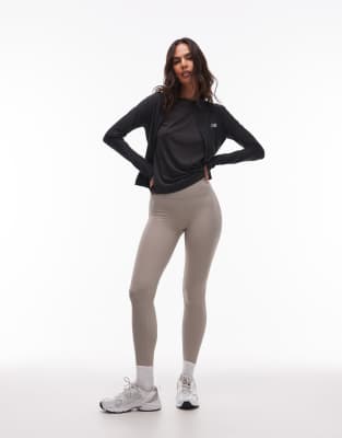 New Balance - Gerippte Leggings in Beige mit hohem Bund, 27 Zoll Schrittlänge-Neutral