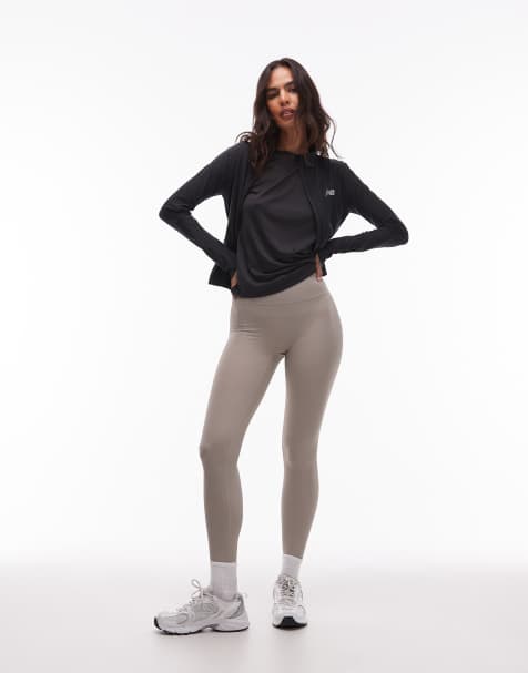 New Balance – Gerippte Leggings in Beige mit hohem Bund, 27 Zoll Schrittlänge - view 1