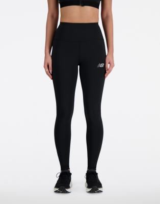 New Balance - Glatte Sport-Leggings in Schwarz mit hohem Bund