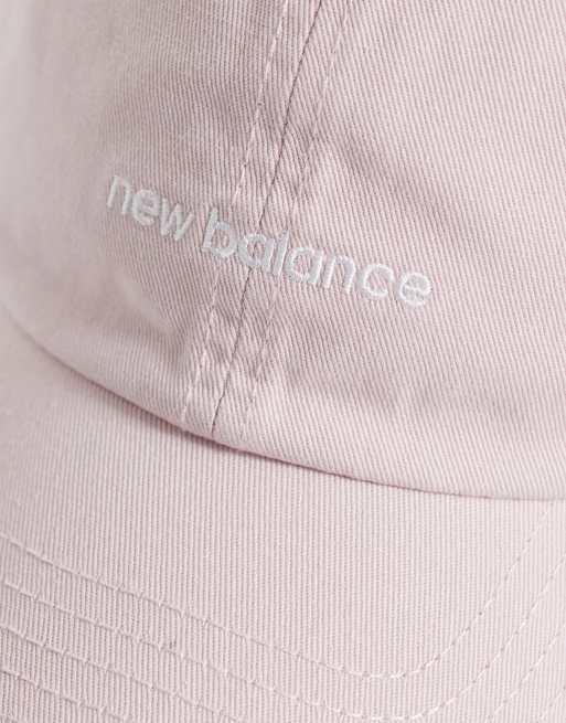 New Balance - gorra de 6 paneles con logotipo lineal en rosa claro, 3 de 3