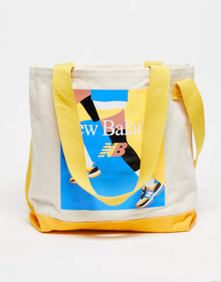 New Balance graphic logo 2 way tote bag in yellow