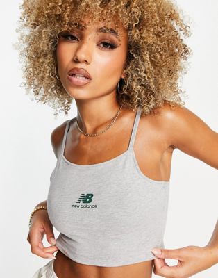 New Balance health club crop singlet top in grey and green - ASOS Price Checker