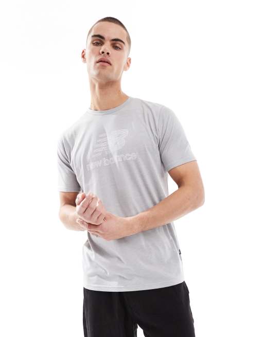 New Balance - Heathertech - T-shirt con logo, colore grigio