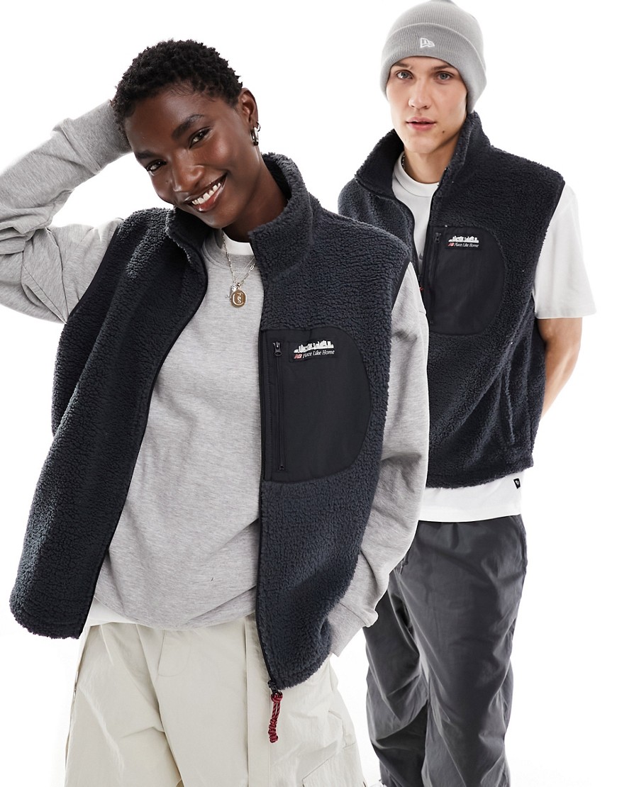 New Balance Home Again sherpa gilet in black - exclusive to ASOS