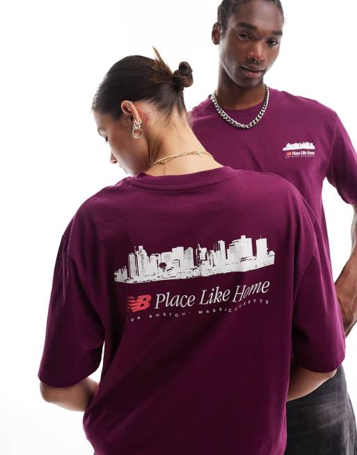 New Balance - Home Again - Uniseks top met korte mouwen in bordeauxrood, exclusief bij ASOS